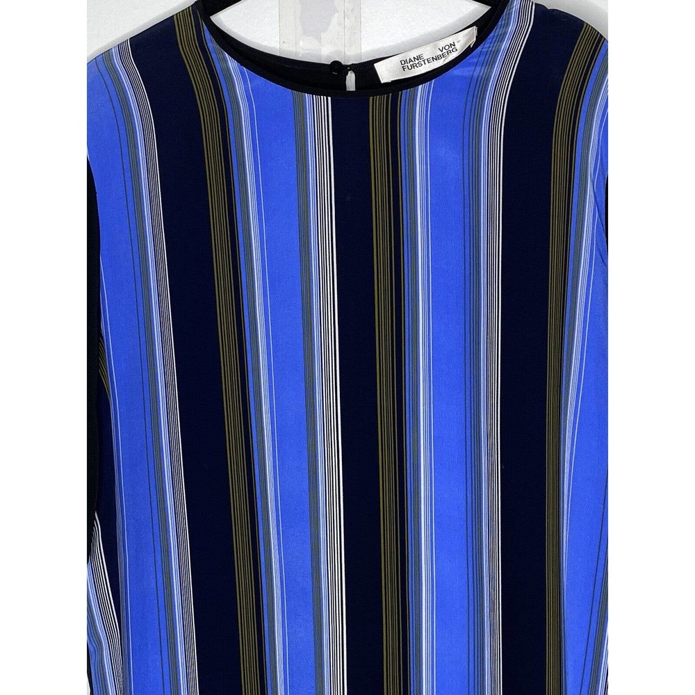 Diane Von Furstenberg Womens‎ Striped Silk Shift Dress 10 Short Sleeve Keyhole - Picture 6 of 10